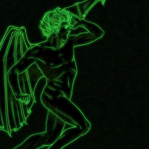 World Domination Committee logo with a demon repersented with green in a black background